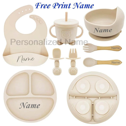 Personalized Name Baby Feeding Set Kids Silicone Plate Bowl Straw Cup Customized Children's Tableware Baby Supplies Newborn Gift
