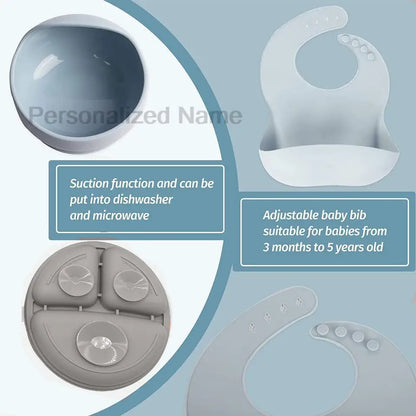 Personalized Name Baby Feeding Set Kids Silicone Plate Bowl Straw Cup Customized Children's Tableware Baby Supplies Newborn Gift