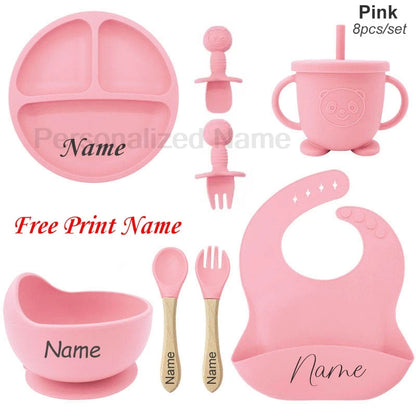 Personalized Name Baby Feeding Set Kids Silicone Plate Bowl Straw Cup Customized Children's Tableware Baby Supplies Newborn Gift