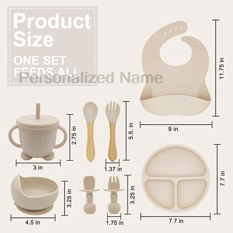 Personalized Name Baby Feeding Set Kids Silicone Plate Bowl Straw Cup Customized Children's Tableware Baby Supplies Newborn Gift